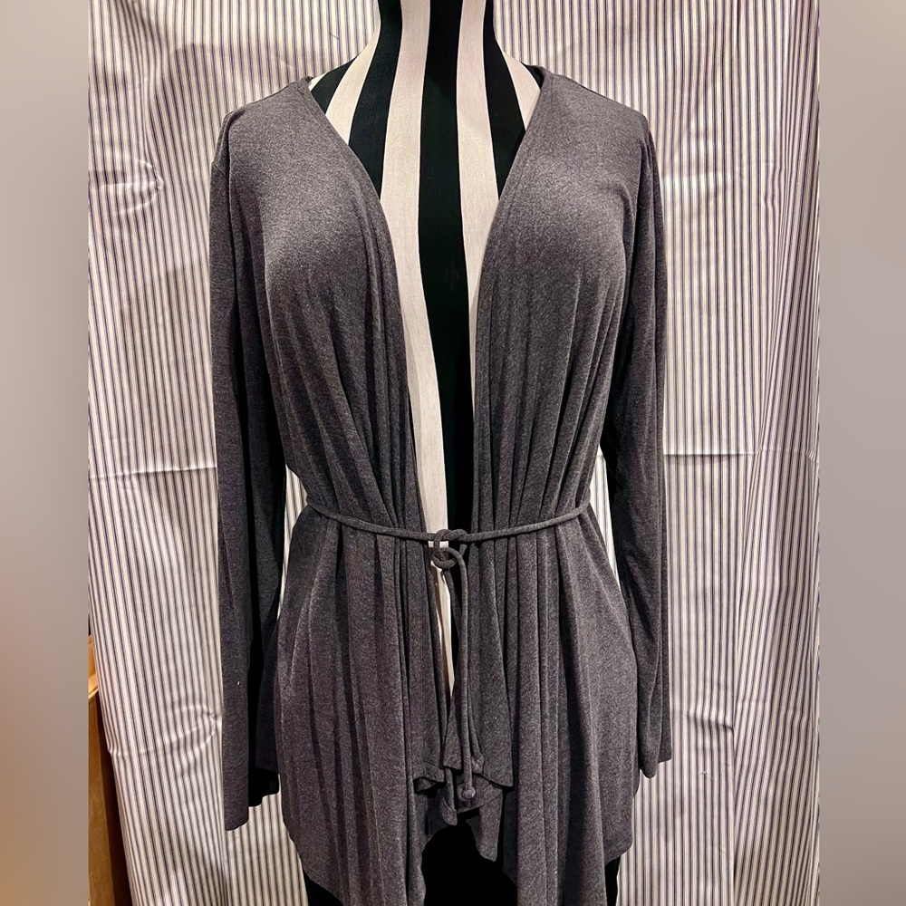 Open front, belted draped cardigan